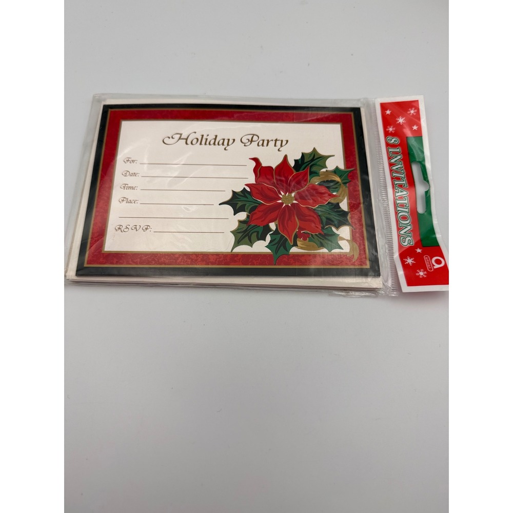 Amscan Holiday Party Invitations 8 Count Christmas Poinsettia Floral Red Gold